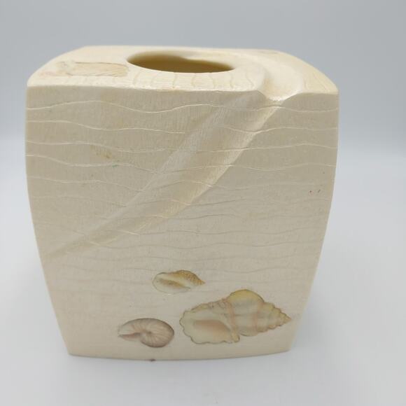 Croscill Tissue Box Cover Opalescent Beach Haven Hand Painted Shells Resin Decor - Picture 2 of 5